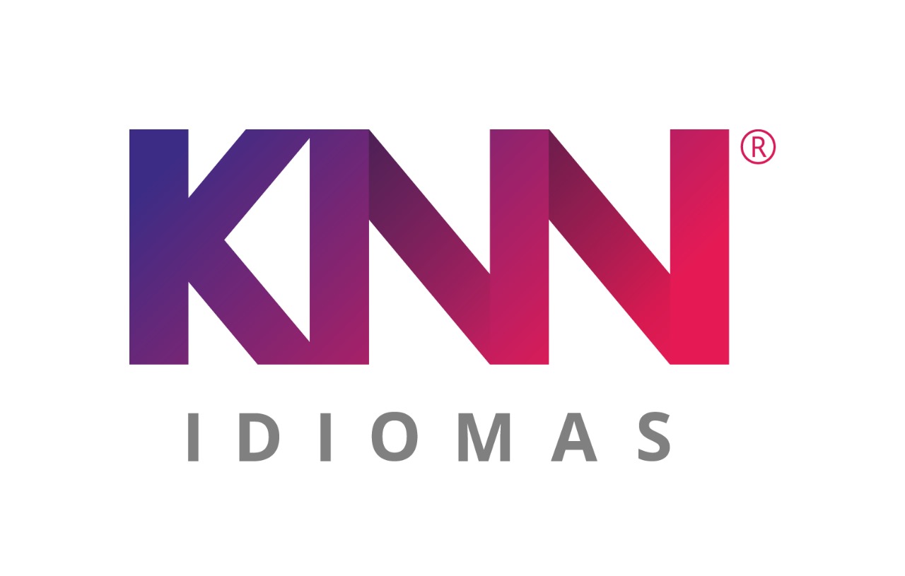  A imagem apresenta o logotipo da KNN Idiomas, uma rede de escolas de idiomas. O design é marcante e vibrante